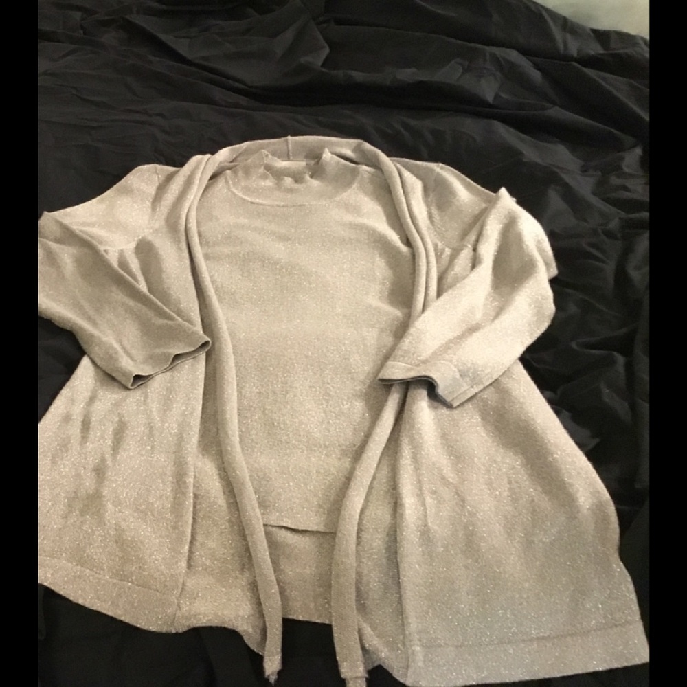 Cardigan W/ sleeveless sweater. Grey w/ silver